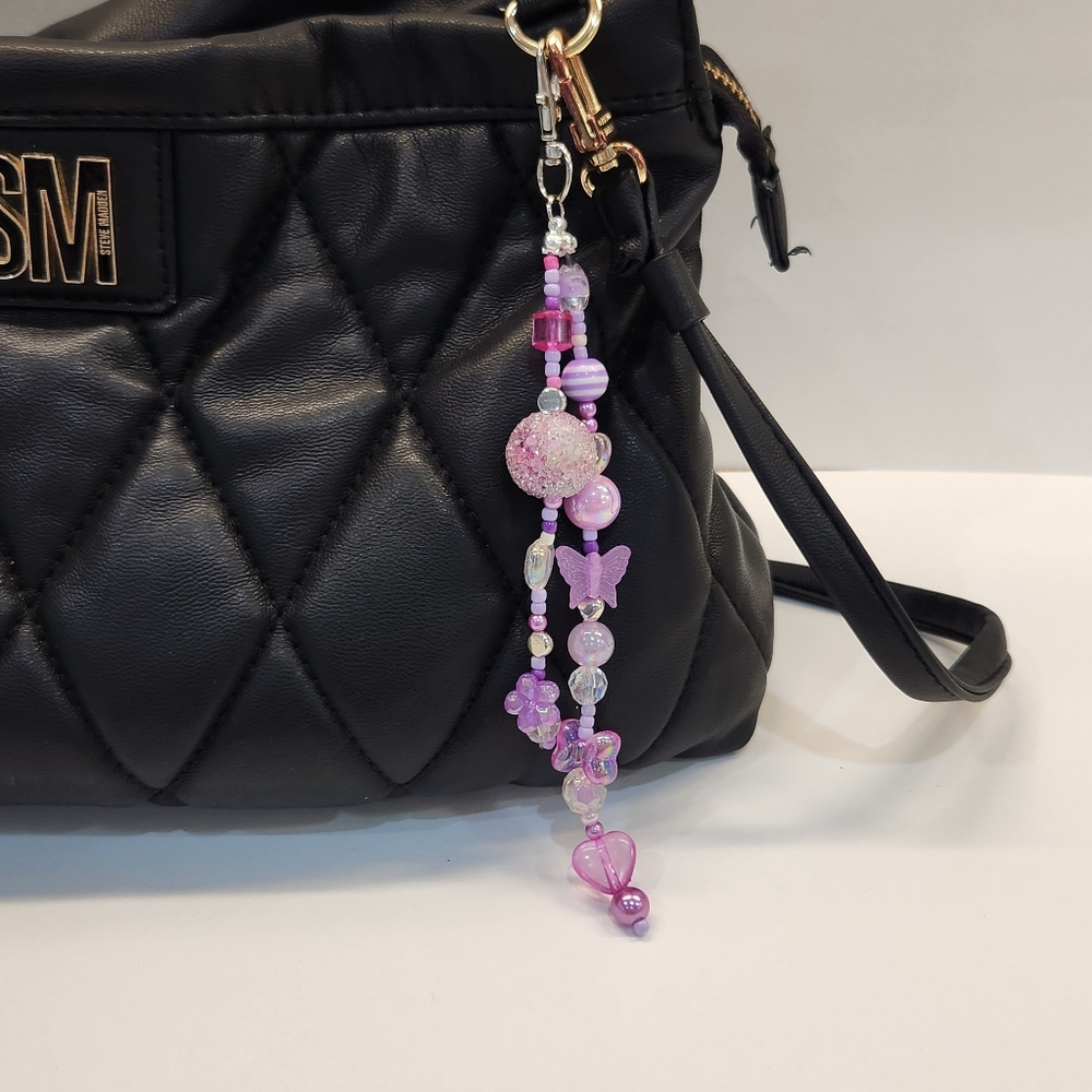 Purple Beaded Bag Charm